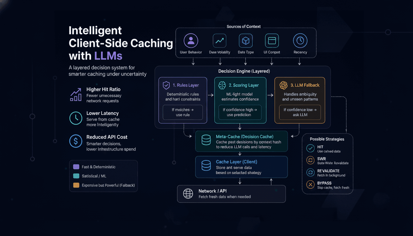 Client-Side Caching with LLMs: A Layered Decision Architecture for Cache Strategy under Uncertainty